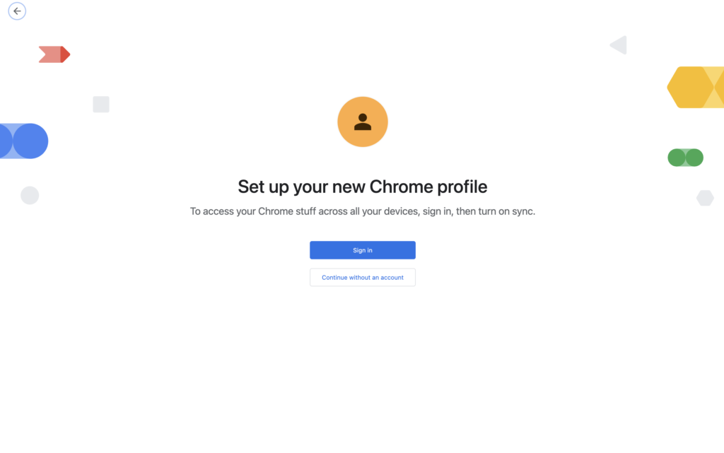 Google chrome set up page